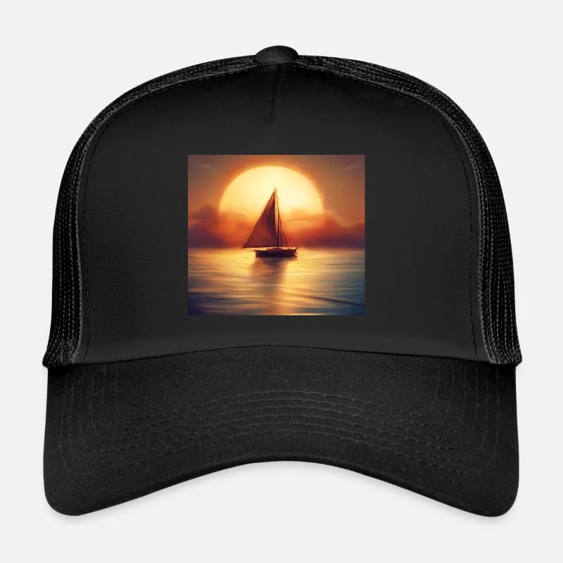 Sailboat at sunset - Square Trucker Cap