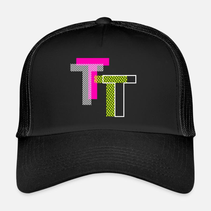 Lettre T - Casquette trucker  - noir/noir