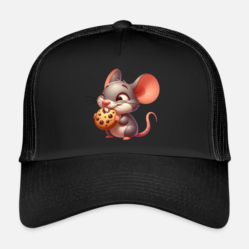 Cute cartoon mouse nibbling crispy cookie Trucker Cap