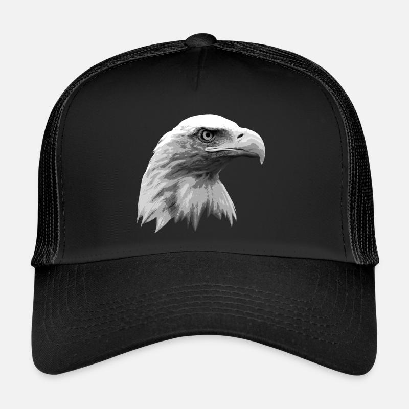 Adlerkopf, schwarz-weiß, Eagle, Adler - Trucker Cap - Schwarz/Schwarz