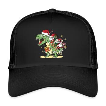 Noël, Dino, Noël, Trex Dinosaures, Gnomes - Casquette trucker  - noir/noir - Devant