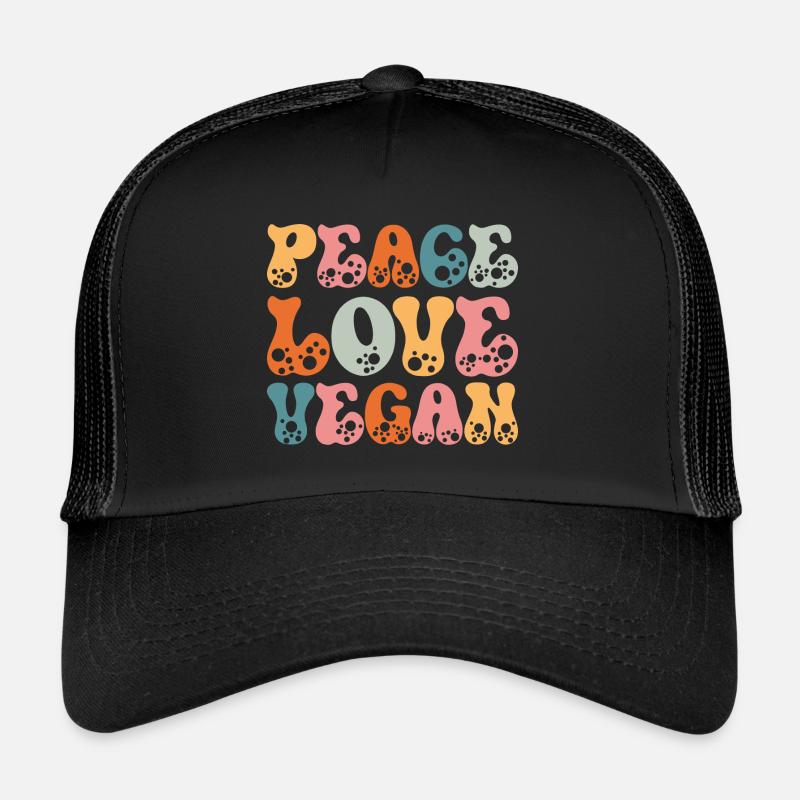 Vegan Peace Love Retro Vegetarian Trucker Cap