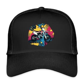 Dirtbike Motorrad Bikerin - Trucker Cap - Schwarz/Schwarz - Vorne