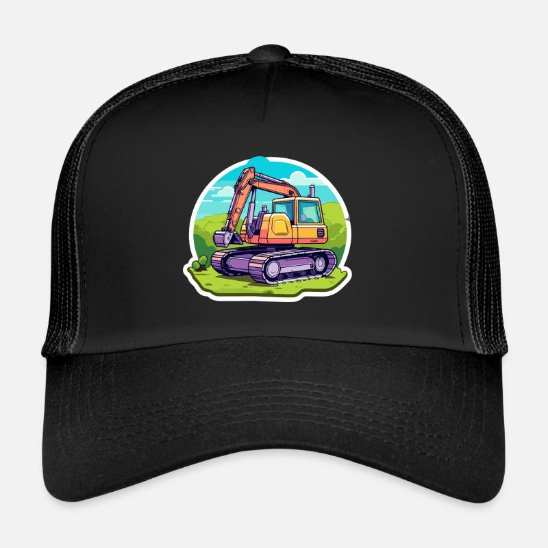 Excavator Construction Site Drawing Trucker Cap