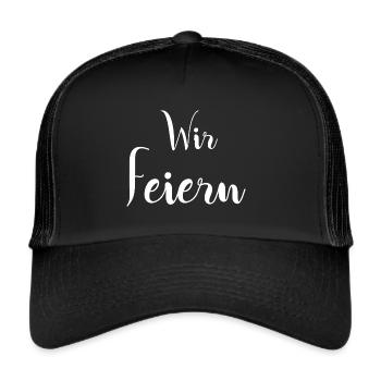 Wir feiern Junggesellenabschied Brautjungfern - Trucker Cap - Schwarz/Schwarz - Vorne