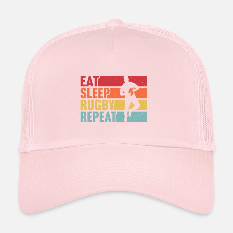 retro eat sleep rugby Trucker Cap