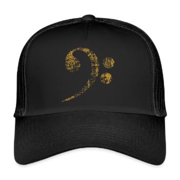Bass clef. Bass Clef distressed - Trucker Cap - black/black - Front
