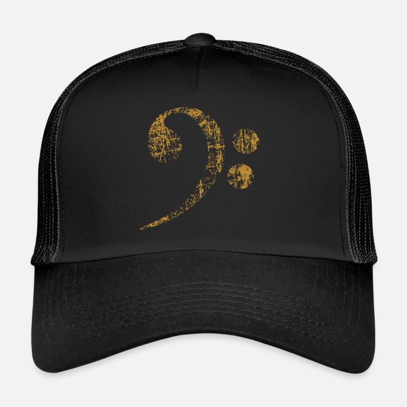 Clé de basse. Bass Clef distressed - Casquette trucker  - noir/noir