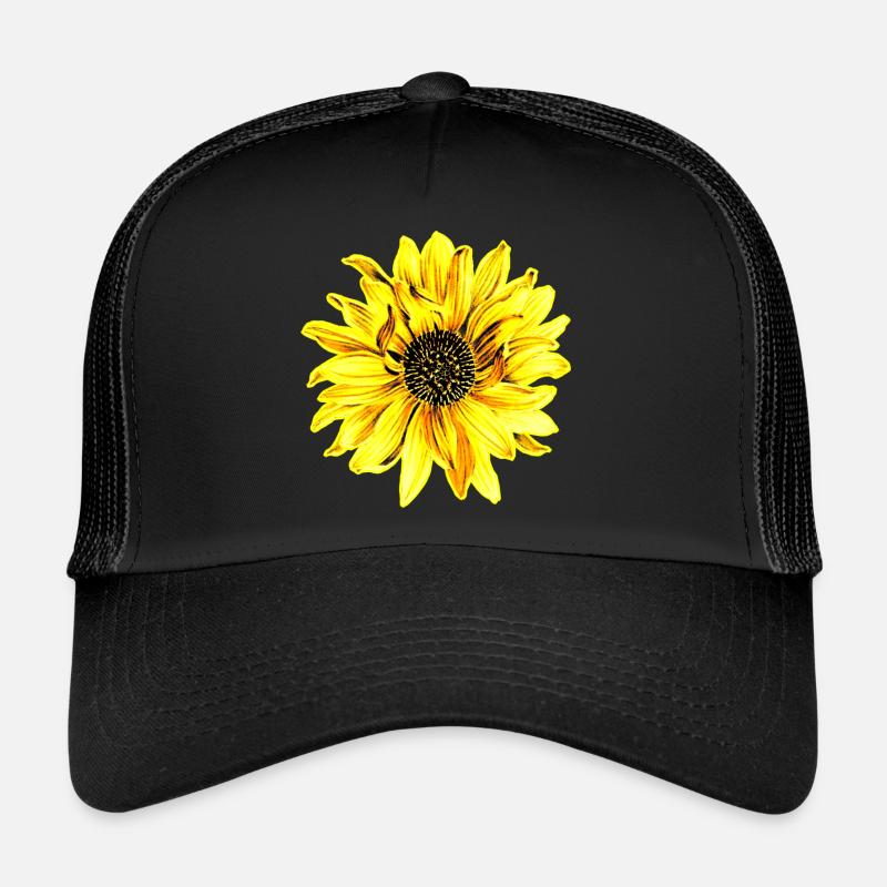 Blume, gelbe Blume - Trucker Cap - Schwarz/Schwarz