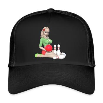 Kegeln, Bowlen, Pins - Trucker Cap - Schwarz/Schwarz - Vorne