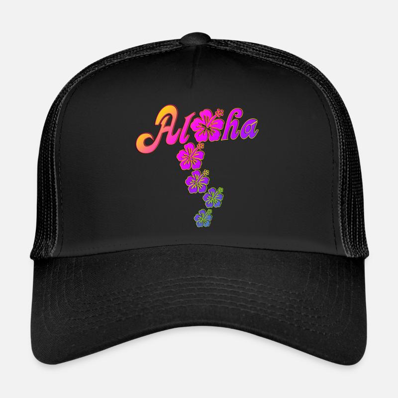 Aloha Hibiscus Blossoms - colored fill Trucker Cap