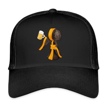 Münchner Kindl mit Masskrug und Bier - Trucker Cap - Schwarz/Schwarz - Vorne