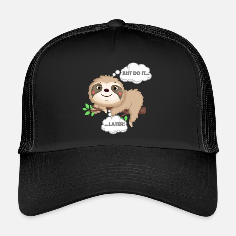 Just do it later | Faultier Chillen Geschenkidee - Trucker Cap - Schwarz/Schwarz