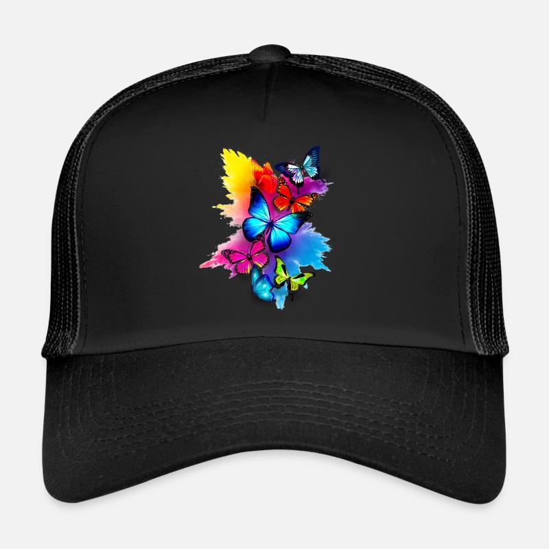 Schmetterling Splash Bunt - Trucker Cap - Schwarz/Schwarz