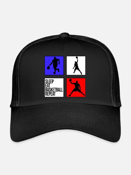 basketball basketball sleep eat basketball repeat - Trucker Cap - black/black - Front