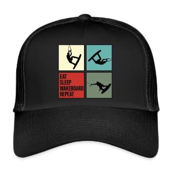 wakeboard wakeboarder cable wasserratte eat repeat - Trucker Cap - Schwarz/Schwarz - Vorne
