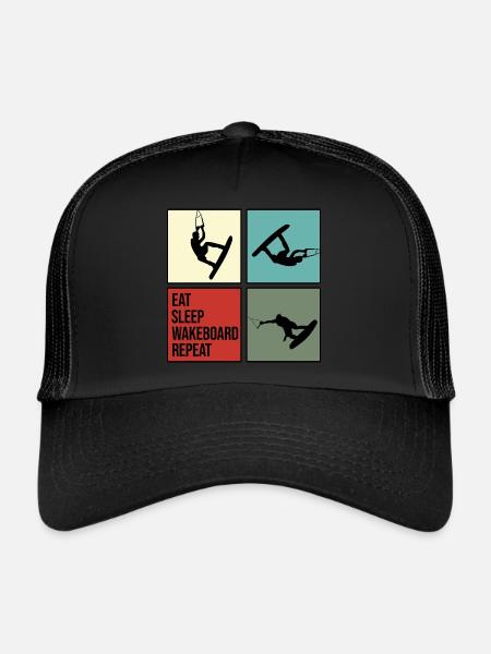 wakeboard wakeboarder cable wasserratte eat repeat - Trucker Cap - Schwarz/Schwarz - Vorne