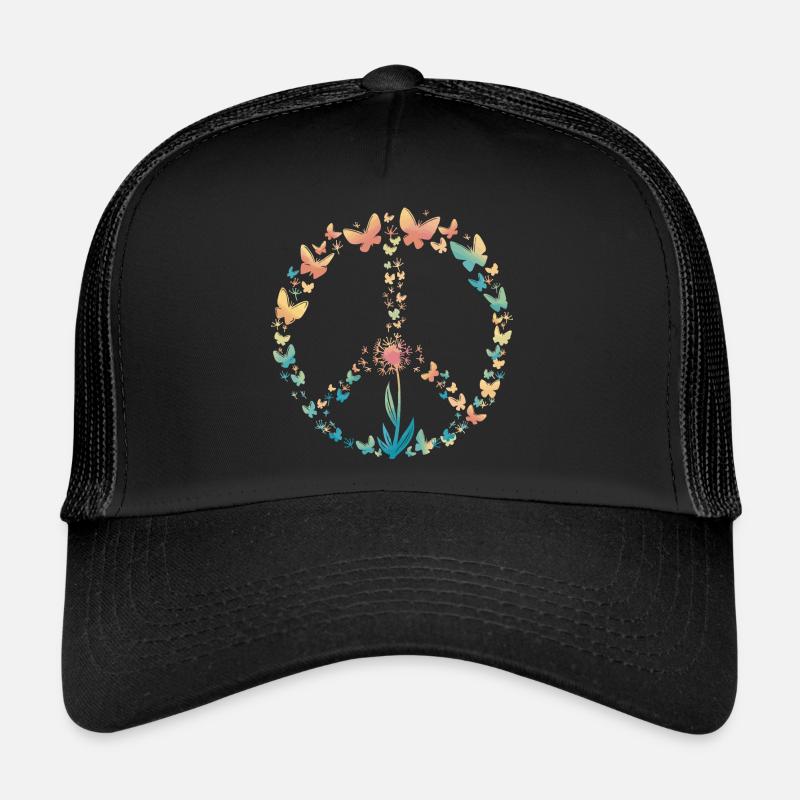 Peace Love Butterfly Pusteflower 70s rétro Casquette trucker 