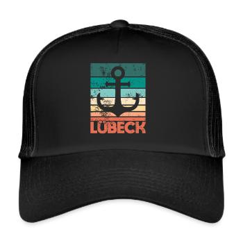 Lübeck Hansestadt Anker Lübecker Meer Küste Sonne - Trucker Cap - Schwarz/Schwarz - Vorne