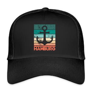 Hambourg Navire portuaire Hanséatique Ville de St. Pauli Cadeau - Casquette trucker  - noir/noir - Devant