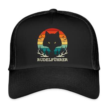 Rudelführer - JGA Junggesellenabschied Wolf Team - Trucker Cap - Schwarz/Schwarz - Vorne