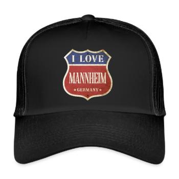 Mannheim Deutschland Stadt I Love Vintage Retro - Trucker Cap - Schwarz/Schwarz - Vorne
