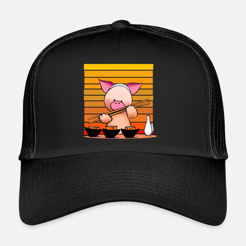 Schwein versucht Sushi mit Stäbchen Trucker Cap