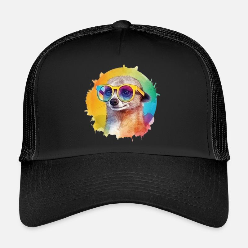 Buntes cooles Erdmännchen mit Sonnenbrille - Trucker Cap - Schwarz/Schwarz
