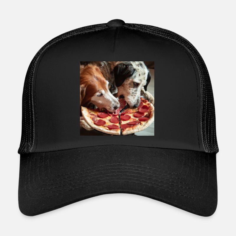 zwei Hunde essen Salami Pizza - Trucker Cap - Schwarz/Schwarz