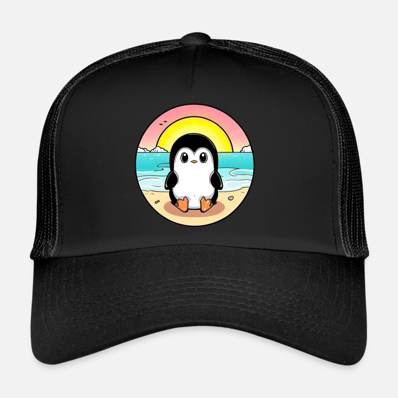 Pingouin de plage au coucher du soleil Casquette trucker 