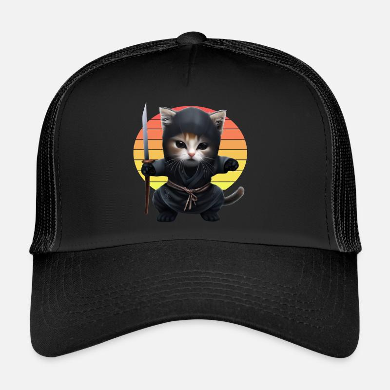 Ninja Cat Sunset Trucker Cap