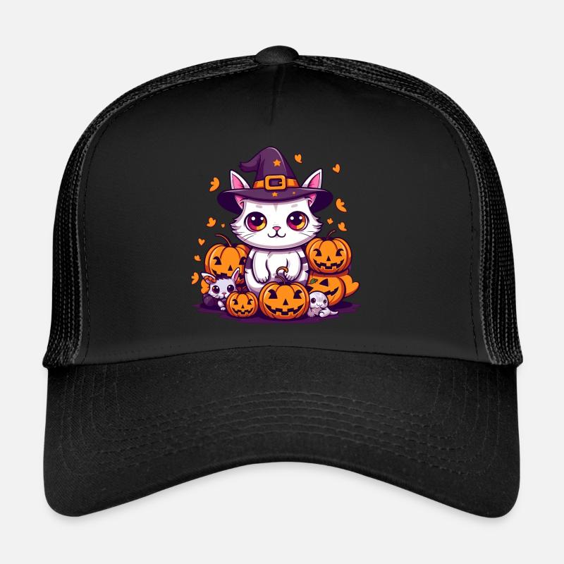 Cute Halloween cat and pumpkins Trucker Cap