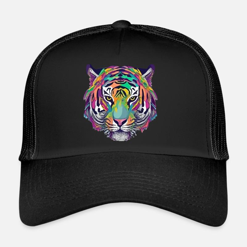 Tiger Kopf Graphic Tee Illustration Art Comic - Trucker Cap - Schwarz/Schwarz