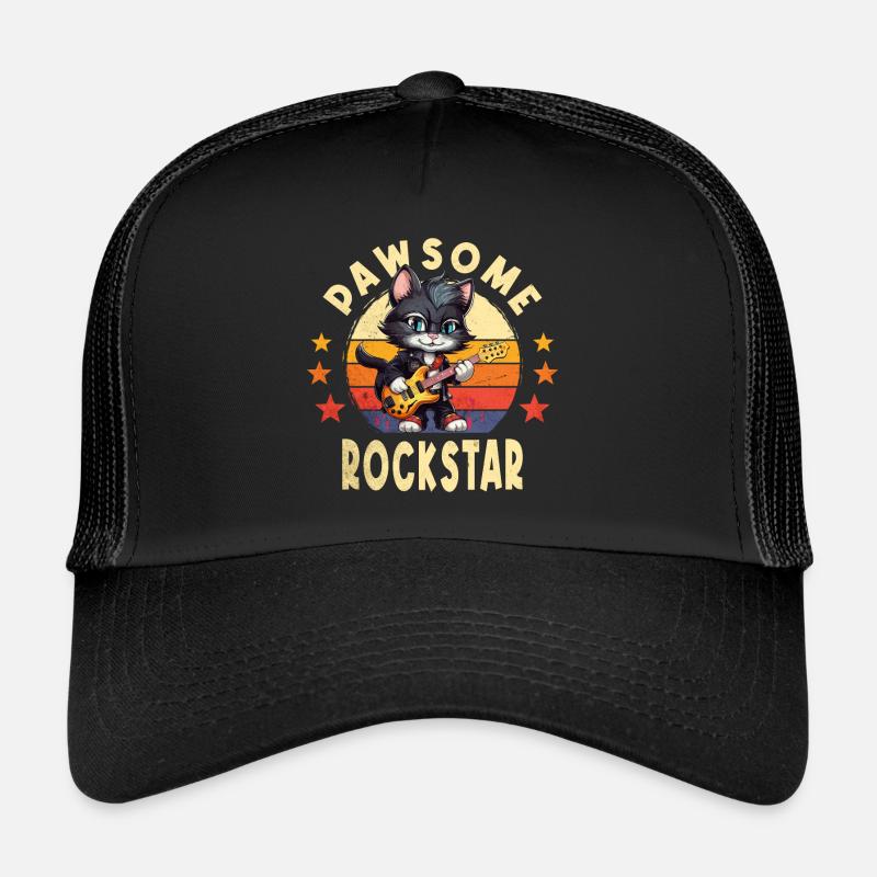 Katze Tier E-Gitarre Gitarrist Pawsome Rock Star Trucker Cap