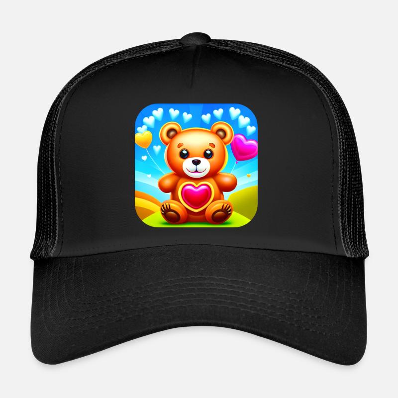 Niedlicher Teddybär mit Herzen - Trucker Cap - Schwarz/Schwarz