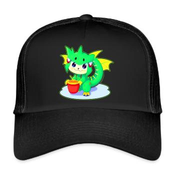 Vilain mignon vert fantaisie dragon - Casquette trucker  - noir/noir - Devant