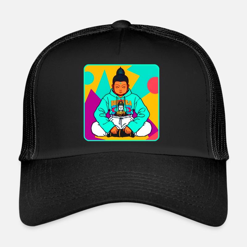 Bouddha coloré moderne en posture de yoga avec sweat à capuche Casquette trucker 