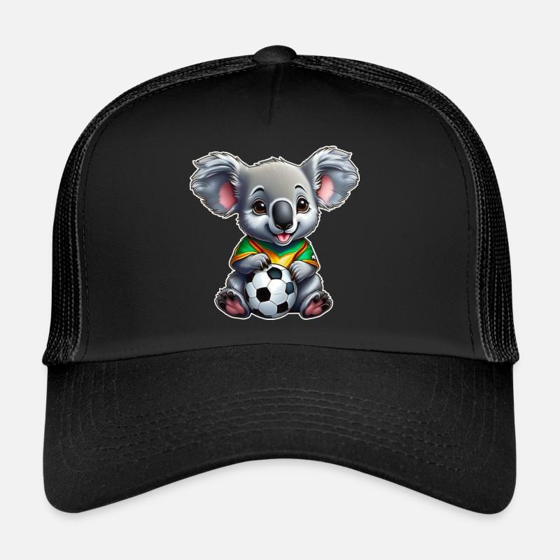 Niedlicher australischer Koala Bär mit Fussball - Trucker Cap - Schwarz/Schwarz