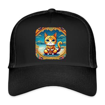 Niedliche Katze in Buddha Yoga Position - Trucker Cap - Schwarz/Schwarz - Vorne