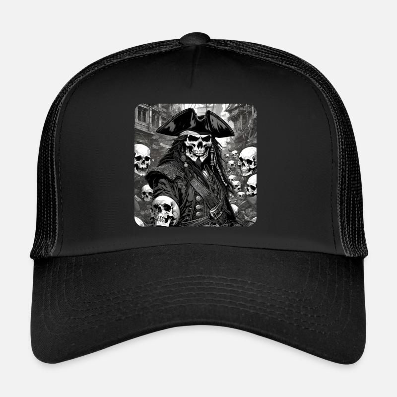 Pirat mit Totenköpfen - Trucker Cap - Schwarz/Schwarz