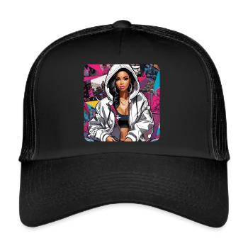 Cooles Girl Graffiti Hip Hop Rap Skater Musik - Trucker Cap - Schwarz/Schwarz - Vorne