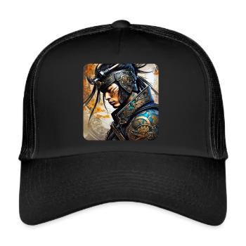 Proud Samurai with Tattoo Japan Asia Ninja Kendo - Trucker Cap - black/black - Front