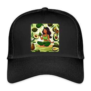 Femme de yoga avec des fruits d’avocat - Casquette trucker  - noir/noir - Devant