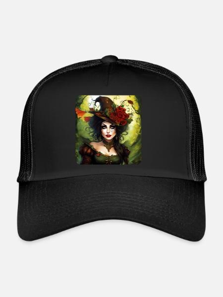 Halloween Fairy with Hat and Flowers - Trucker Cap - black/black - Front
