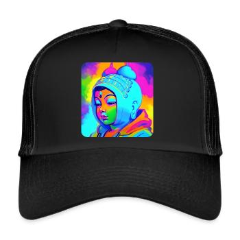 Tête de Bouddha mignonne - Casquette trucker  - noir/noir - Devant