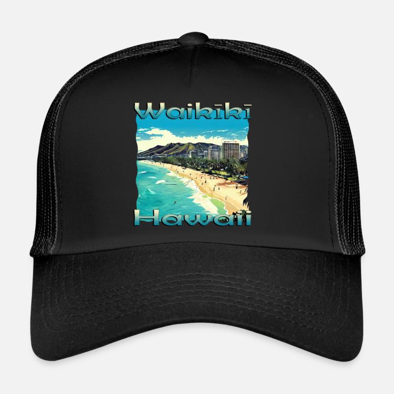 Hawaii Waikiki Beach O'ahu Honolulu Design Trucker Cap