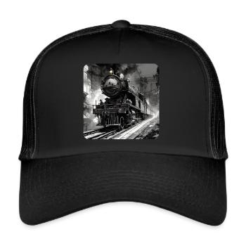 Cooles Motiv Lokomotive - Trucker Cap - Schwarz/Schwarz - Vorne