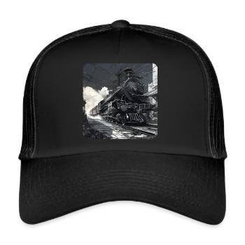 Cooles Motiv Lokomotive - Trucker Cap - Schwarz/Schwarz - Vorne