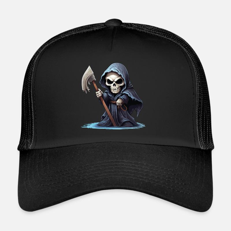 Grim Reaper, Scythe, Death, Skull, Skull, Skeleton - Trucker Cap - black/black