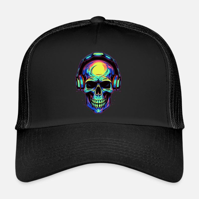 Crâne abstrait coloré avec casque Casquette trucker 